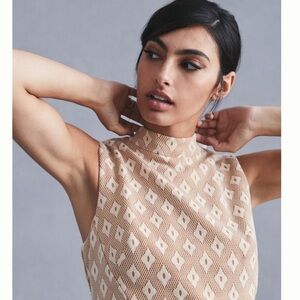 Anthropologie Eva Franco Structured Mock Neck Pattern Sleeveless Top